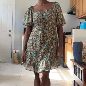 Mimi Chica Floral Mini Dress with Puff Sleeves